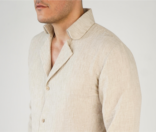 Beige Shirt 100% Linen Royal collar