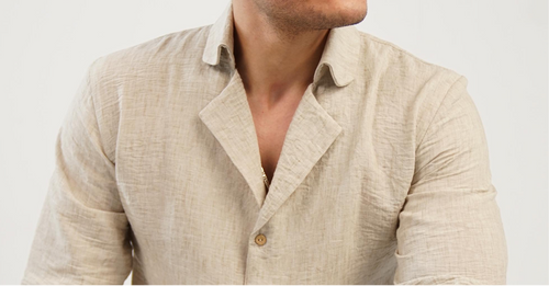 Beige Shirt 100% Linen Royal collar
