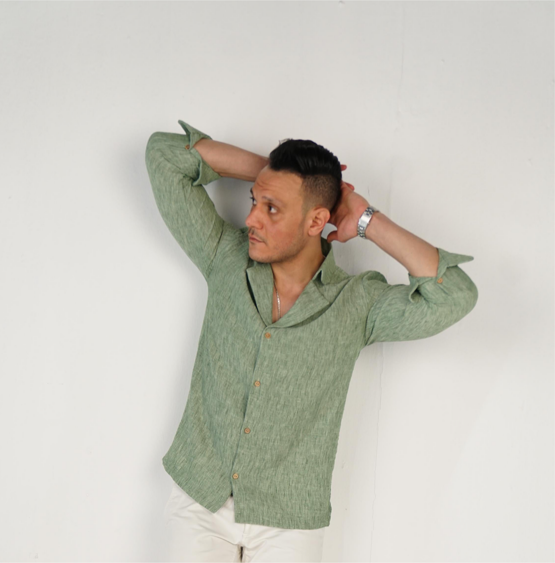 Matcha Shirt 100% Linen Royal collar