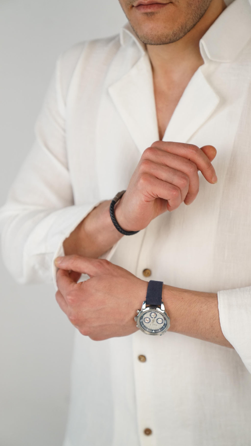White Shirt 100% Linen Royal collar