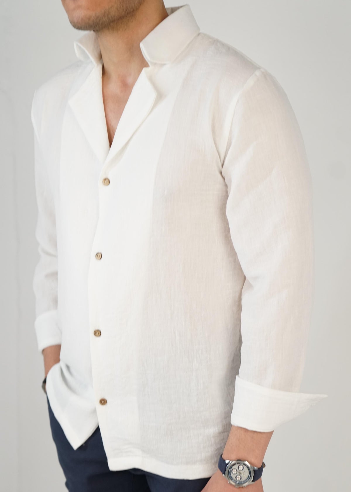 White Shirt 100% Linen Royal collar