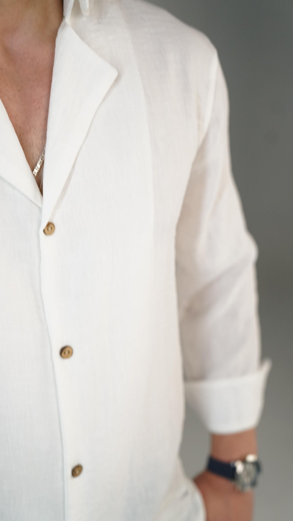 White Shirt 100% Linen Royal collar