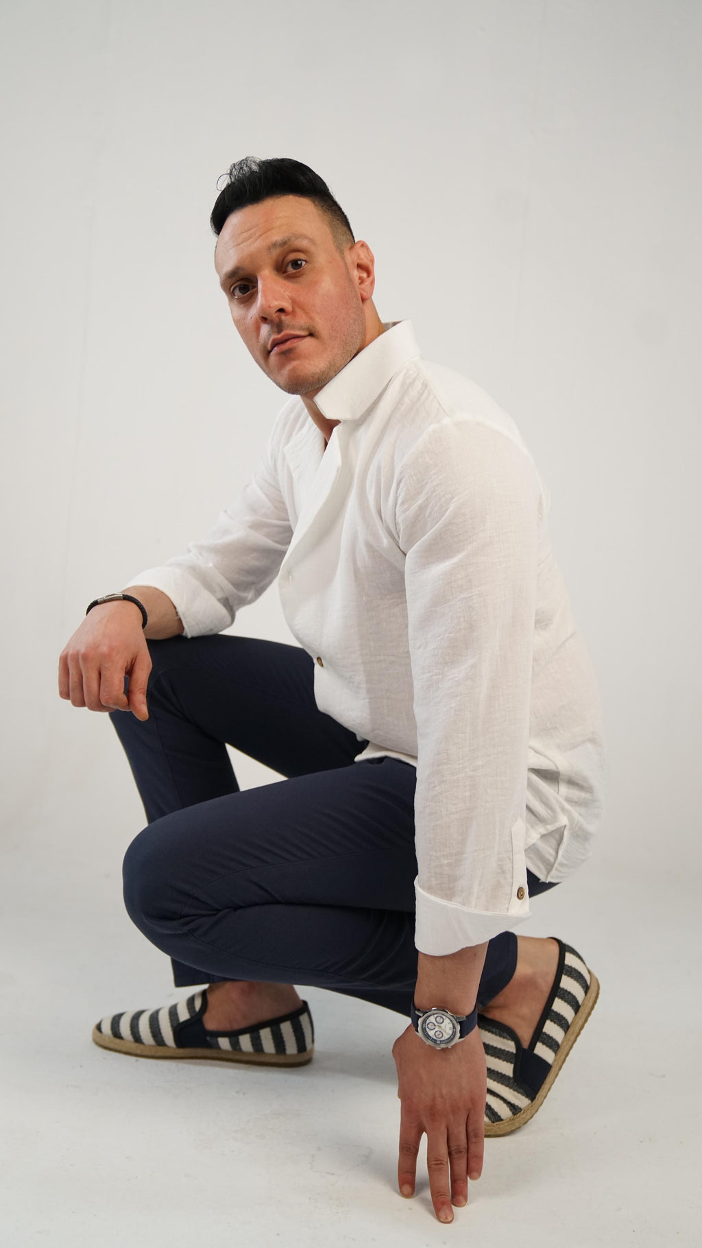 White Shirt 100% Linen Royal collar