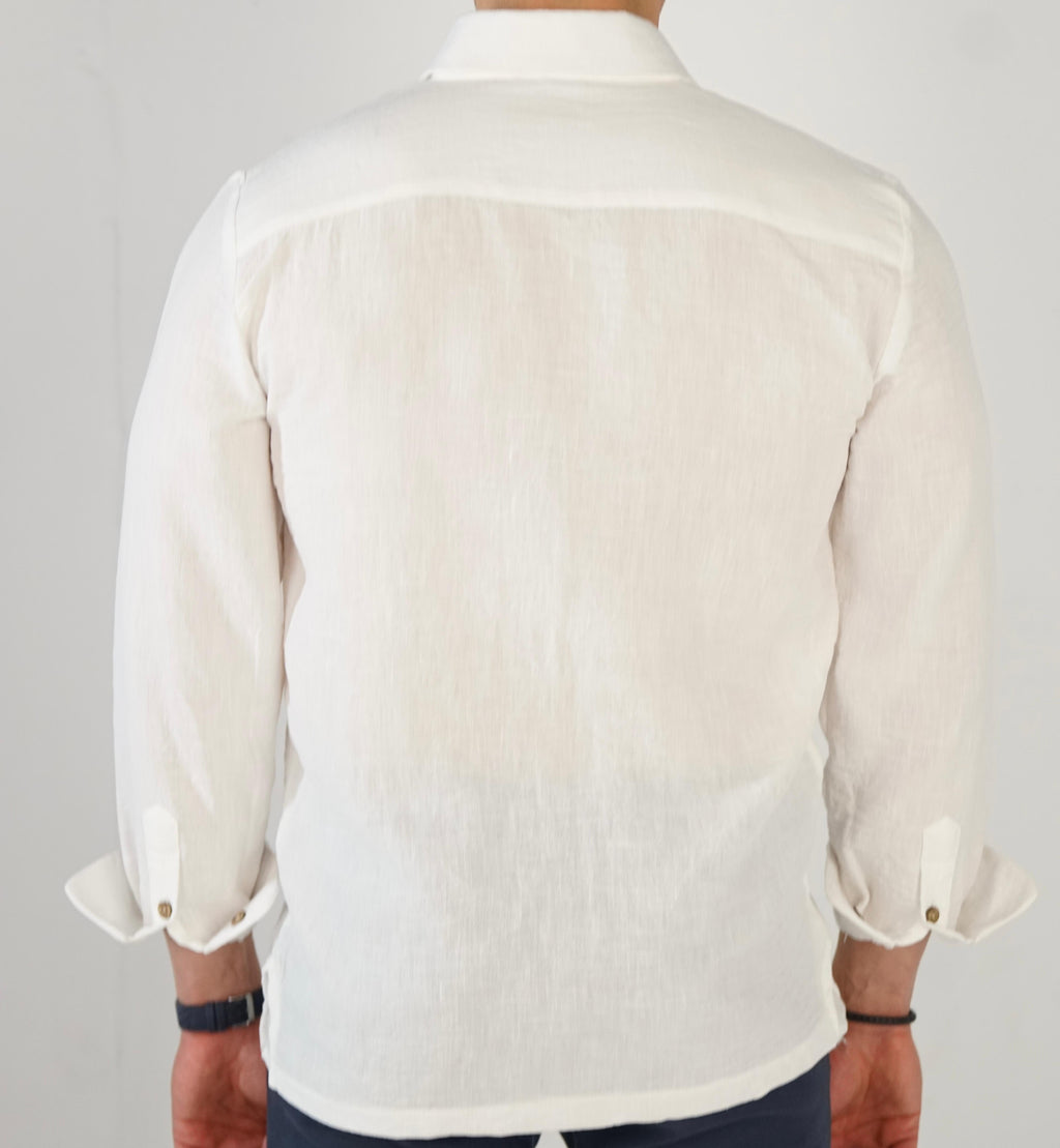 White Shirt 100% Linen Royal collar