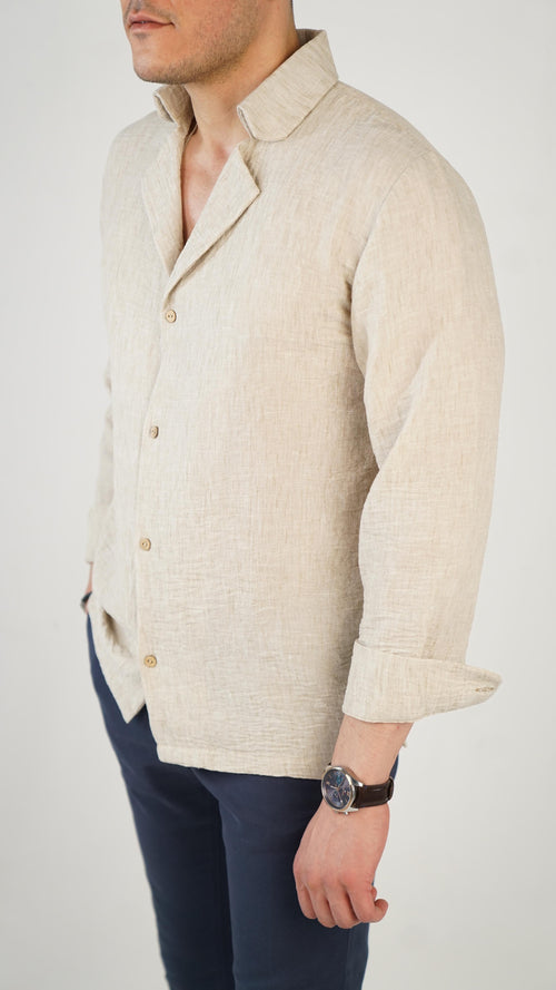 Beige Shirt 100% Linen Royal collar