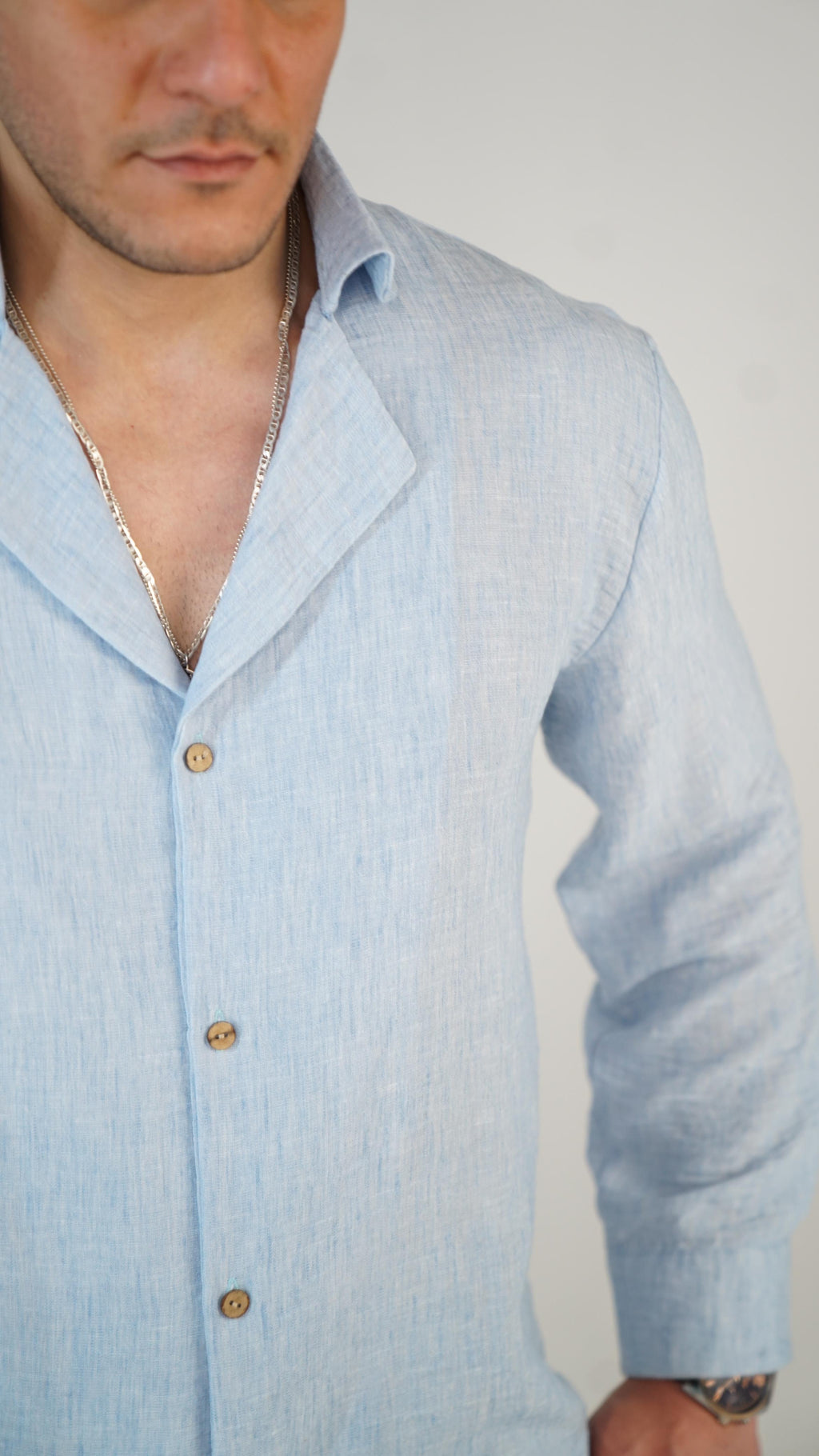 Sky Blue Shirt 100% Linen Royal collar