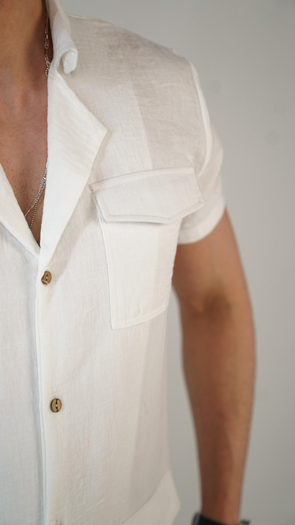 White Safari Shirt 100% Linen Short Sleeve