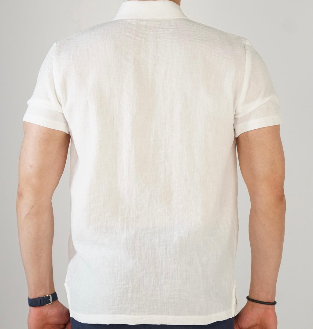 White Safari Shirt 100% Linen Short Sleeve