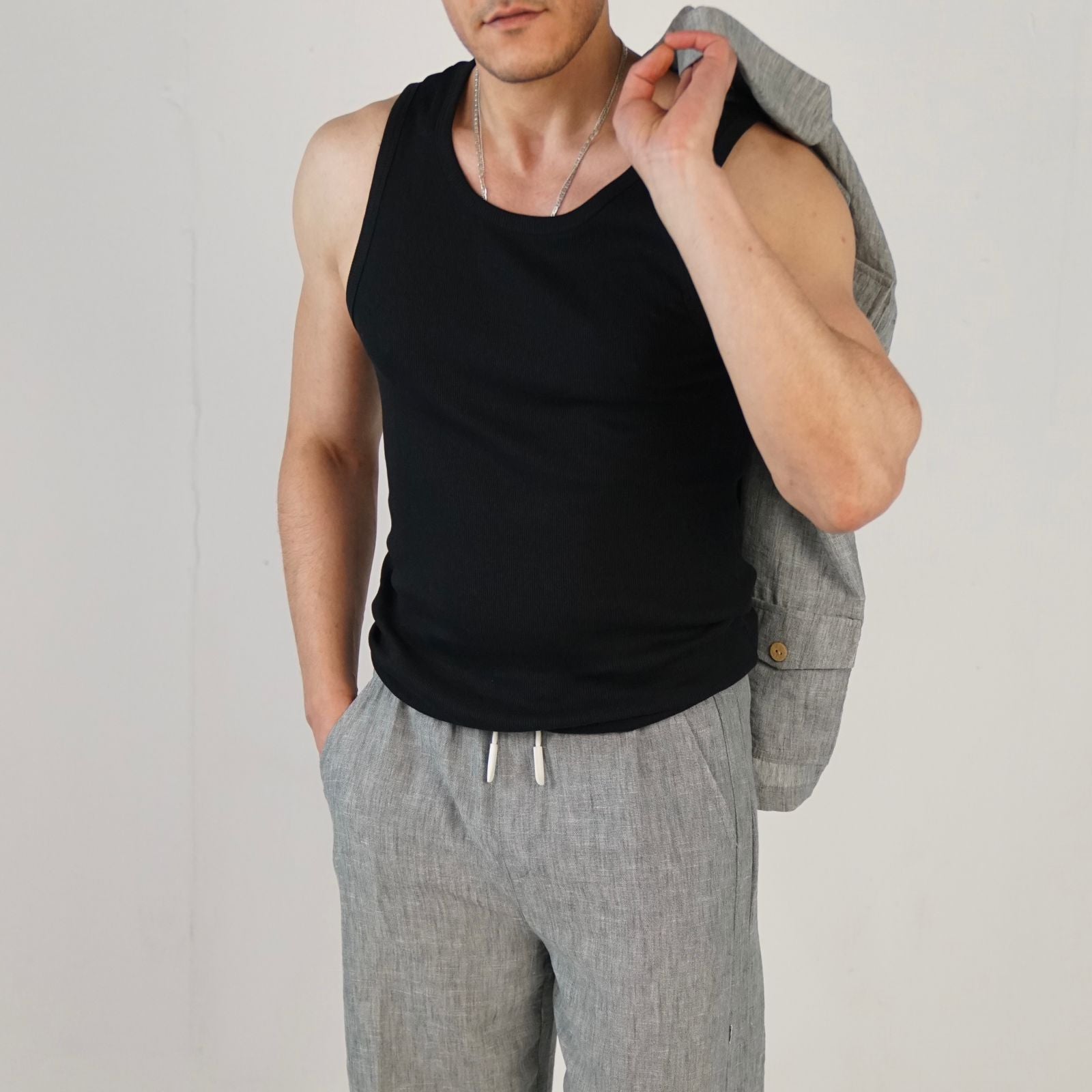 Gray Trousers 100% Linen.